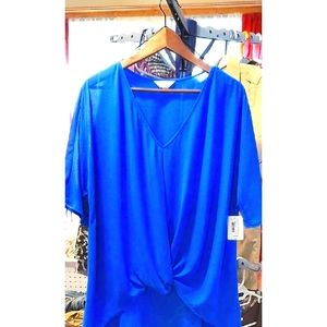 Belle+Sky Caribbean Blue Womans Flowy  V-neck Top size XXL